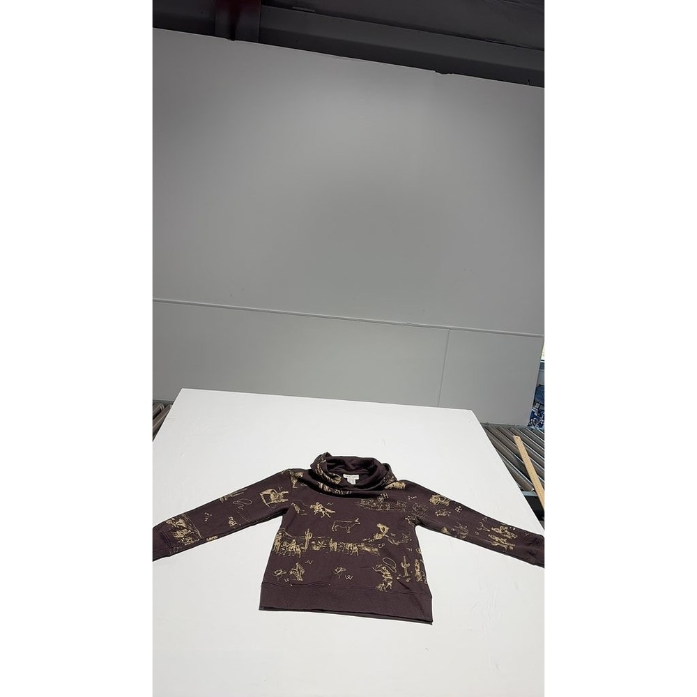 Ariat Western Print Cowl Neck Sweatshirt Brown Cotton Youth Large M 10